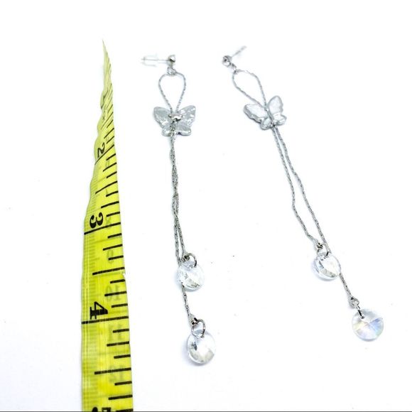 Crystal Butterfly Silver & White Dangle earring - Picture 5 of 7